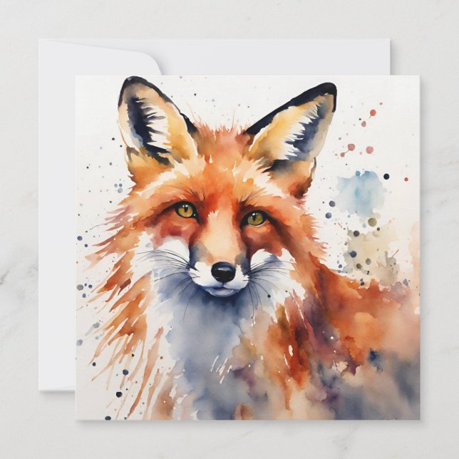 Watercolor Fox Portrait Invitation (Front)