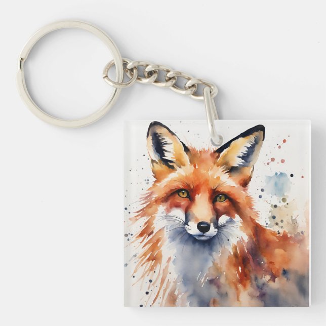 Watercolor Fox Portrait Key Ring (Front)