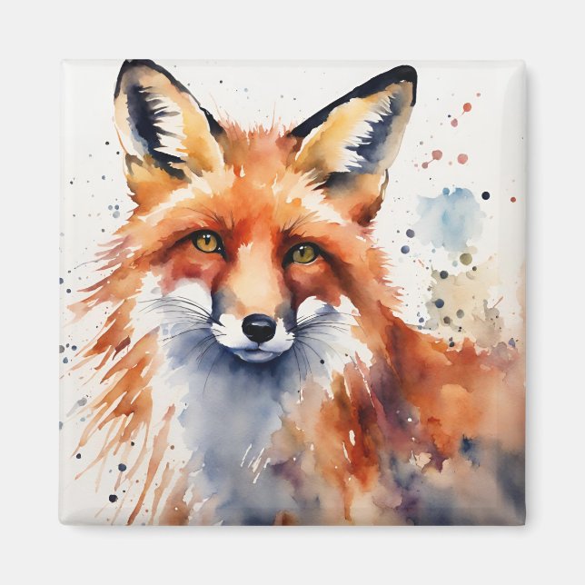 Watercolor Fox Portrait Magnet (Front)
