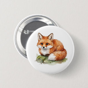 Watercolor Fox Round Button Badge