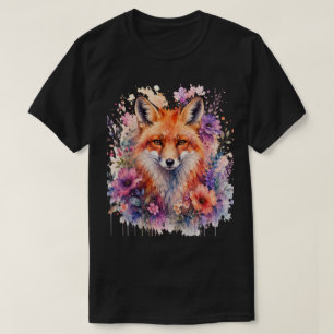 Watercolor Fox with Floral Nature Art Design Cute! T-Shirt