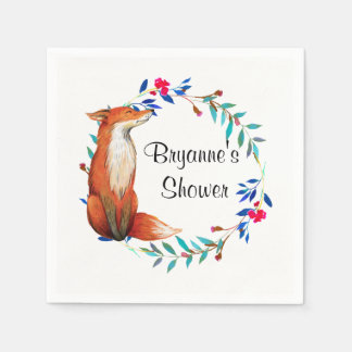 Watercolor Fox & Wreath Bridal Shower Napkin