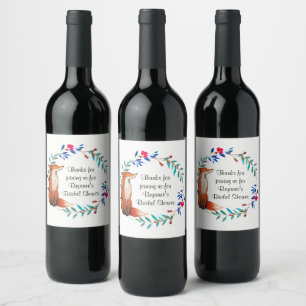 Watercolor Fox & Wreath Bridal Shower Wine Label