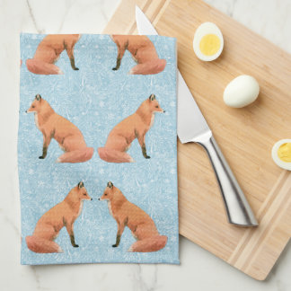 Watercolor Foxes Blue Fir Kitchen Towel