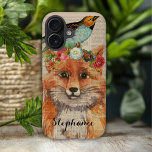 Watercolor Foxy Floral Friends Personalised Name iPhone 16 Case<br><div class="desc">Watercolor Foxy Floral Friends Personalised Name iPhone 16 Case features a trendy modern watercolor painting of a fox wearing a floral crown with a bird on her head. Personalise with your name below. Created by Evco Studio www.zazzle.com/store/evcostudio</div>