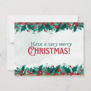 Watercolor frame of berries and greenery Christmas Holiday Card