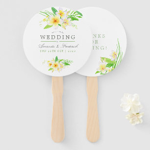 Watercolor Frangipani Wedding Wedding Favour Hand Fan