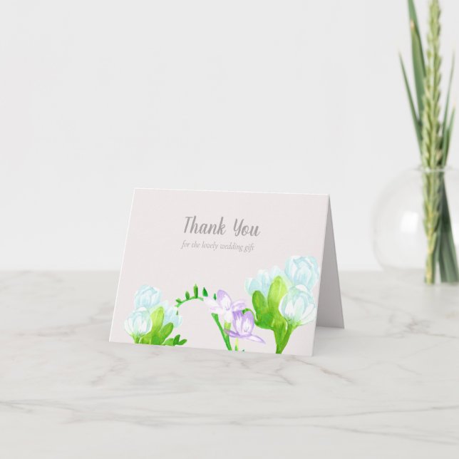 Watercolor Freesia Flowers Thank You Card (Front)