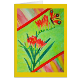 Watercolor Freesias and Butterfly