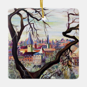 Watercolor French Ancient Settlement Luxembourg Ceramic Ornament