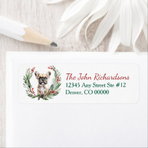 Watercolor French Bulldog Christmas Wreath Return Address Label