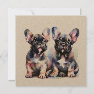 Watercolor French Bulldog cute puppies Invitation
