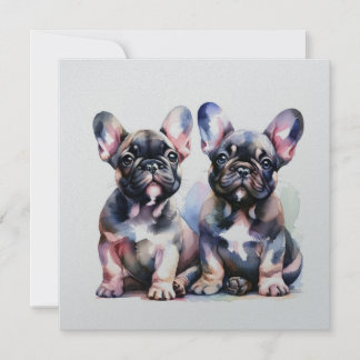 Watercolor French Bulldog cute puppies Invitation