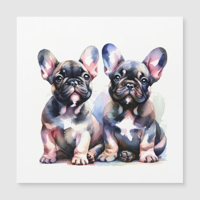 Watercolor French Bulldog cute puppies Magnetic Invitation (Front)