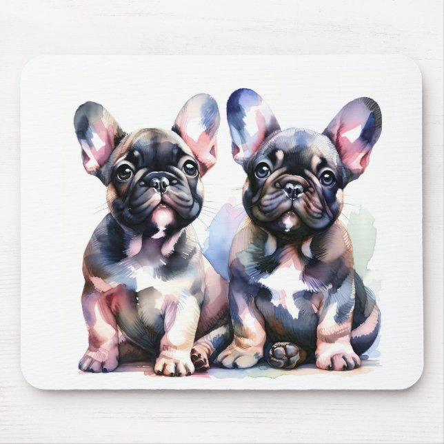 Watercolor French Bulldog cute puppies Mouse Pad (Front)
