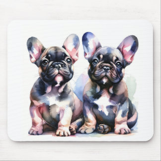 Watercolor French Bulldog cute puppies Mouse Pad