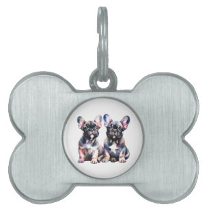 Watercolor French Bulldog cute puppies Pet ID Tag