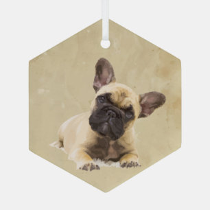 Watercolor French Bulldog Dog Pet Animal Art Glass Tree Decoration