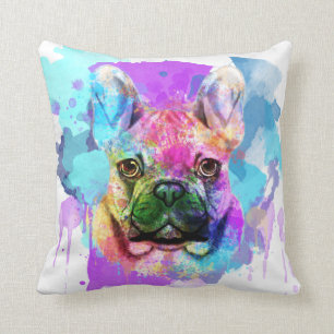 Watercolor French Bulldog, French Bulldog Cushion