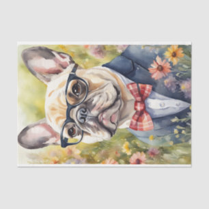 Watercolor French Bulldog in Flowers Decoupage Tissue Paper