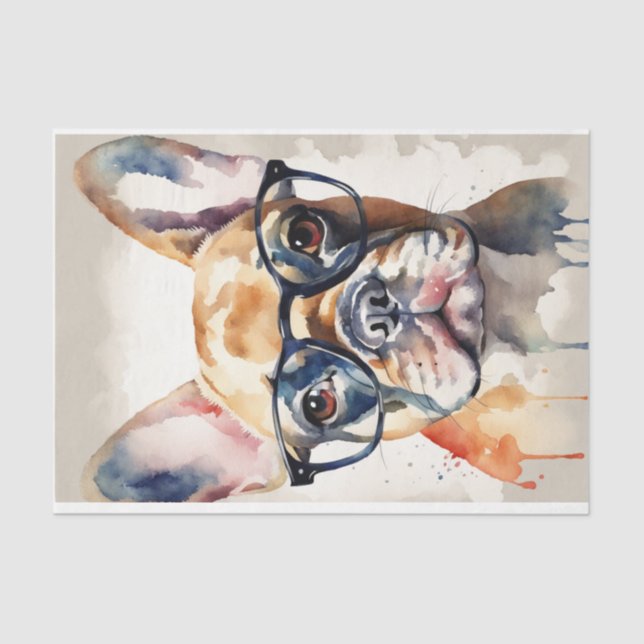 Watercolor French Bulldog in Flowers Decoupage  Tissue Paper (Front)