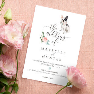 Watercolor French Bulldog Pet & Floral Pink Rose Invitation