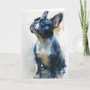 Watercolor French bulldog sitting Card