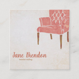 Watercolor French Chair Interior Design Staging Square Business Card