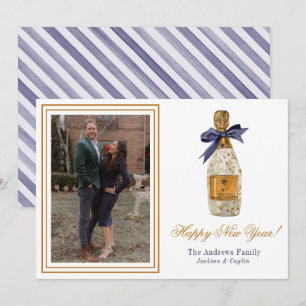 Watercolor French Champagne New Year Photo Holiday Card