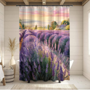 Watercolor French Country Lavender Fields Shower Curtain