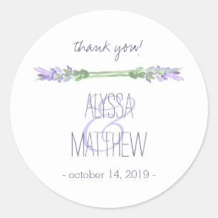 Watercolor French Lavender on White Wedding Classic Round Sticker