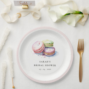 Watercolor French Macarons Bakery Bridal Shower Paper Plate
