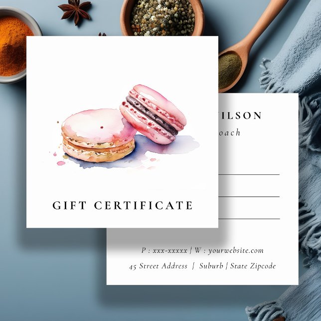 Watercolor French Macarons Bakery Gift Certificate (Creator Uploaded)