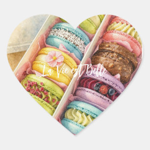 Watercolor French Macarons Box bag Heart Sticker
