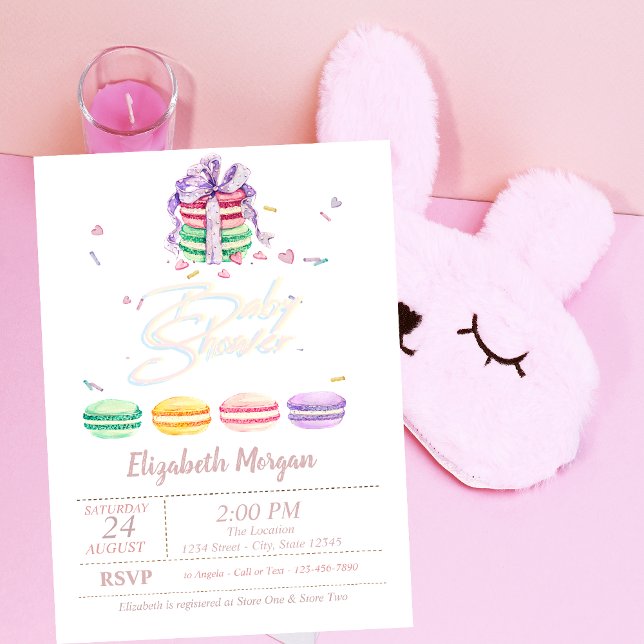 Watercolor French Macarons Stripes Baby Shower Invitation (Creator Uploaded)