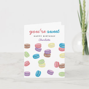 Watercolor French Macarons You're Sweet Birthday Card