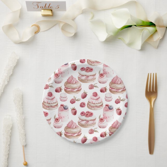  Watercolor French  Pastry Pattern Paper Plate (Wedding)