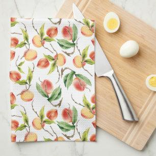 Watercolor Fresh Peach Tea Towel