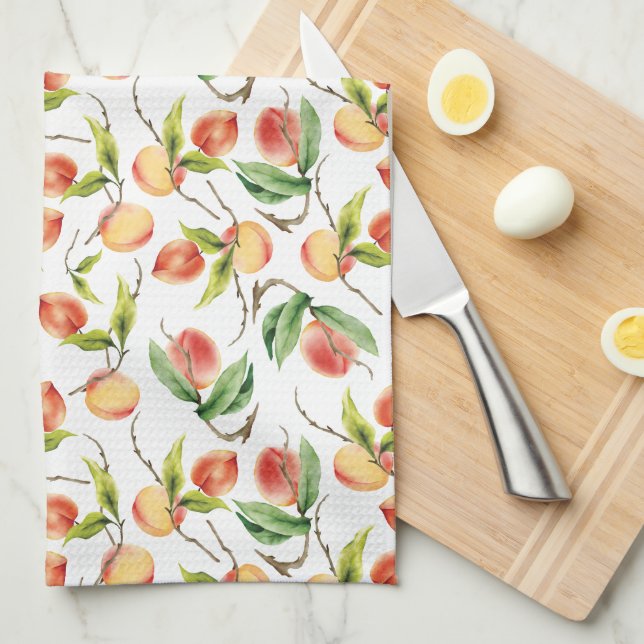 Watercolor Fresh Peach  Tea Towel (Quarter Fold)