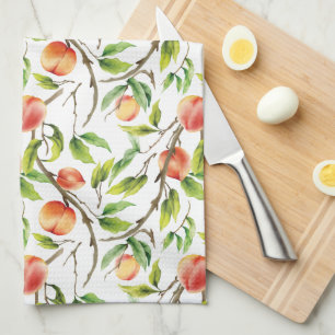 Watercolor Fresh Peach Tea Towel