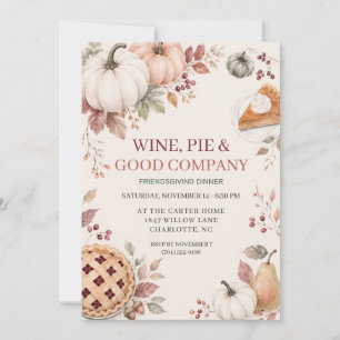 Watercolor Friendsgiving Dinner Pumpkin Pie Fall Invitation