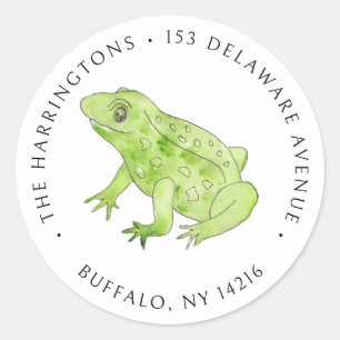 Watercolor Frog Cute Wildlife Return Address Classic Round Sticker
