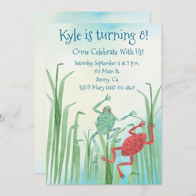 Watercolor Frogs Birthday Invitation (Front/Back)