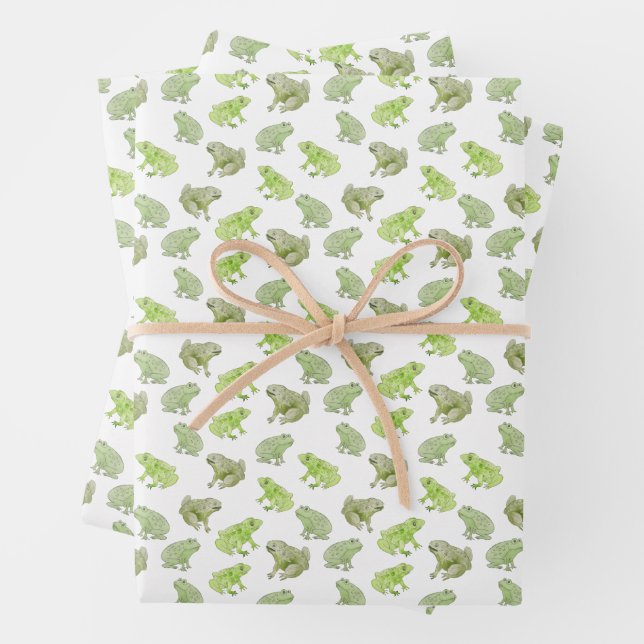 Watercolor Frogs Funny Whimsical Nature Art  Wrapping Paper Sheet (In situ)
