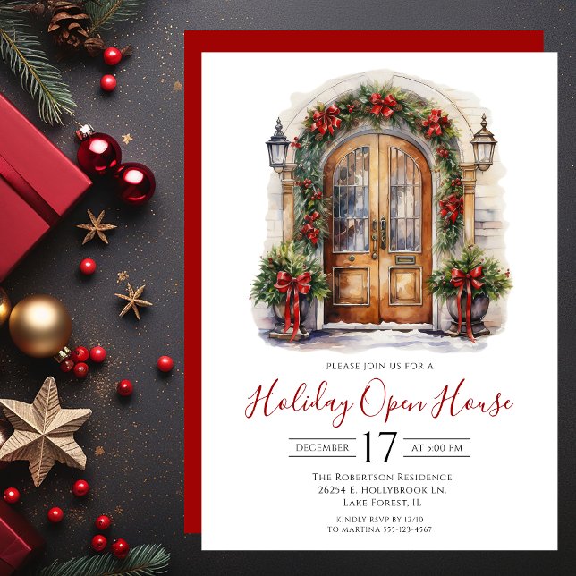 Watercolor Front Door Holiday Open House Invitation (Creator Uploaded)