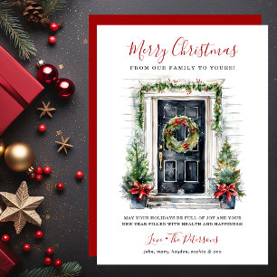 Watercolor Front Door Merry Christmas Holiday Card