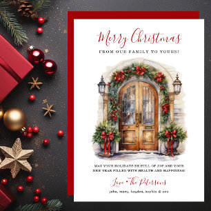 Watercolor Front Door Merry Christmas Holiday Card
