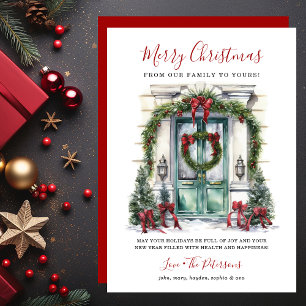 Watercolor Front Door Merry Christmas Holiday Card