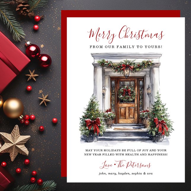 Watercolor Front Door Merry Christmas Holiday Card (Creator Uploaded)