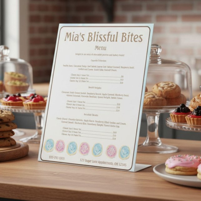 Watercolor Frosted Sugar Cookies Bakery Price Menu Pedestal Sign (Creator Uploaded)